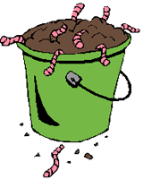 worms and dirt in a bucket